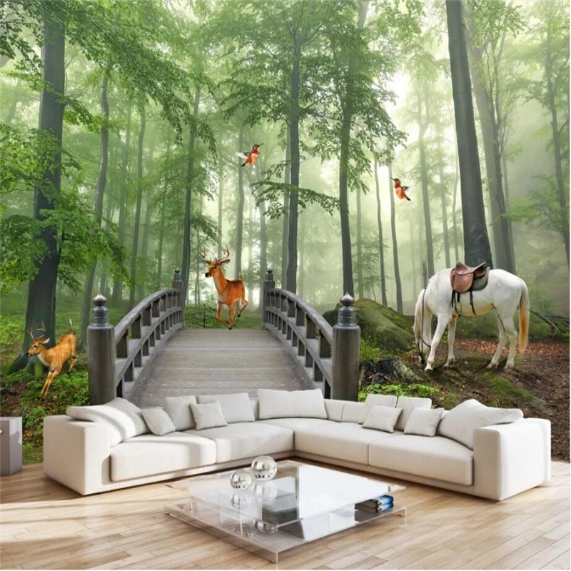 beibehang Custom Photo Wallpaper 3D Mural Landscape Trees Forest Horse Deer Stereo Trees Background Walls papel de parede