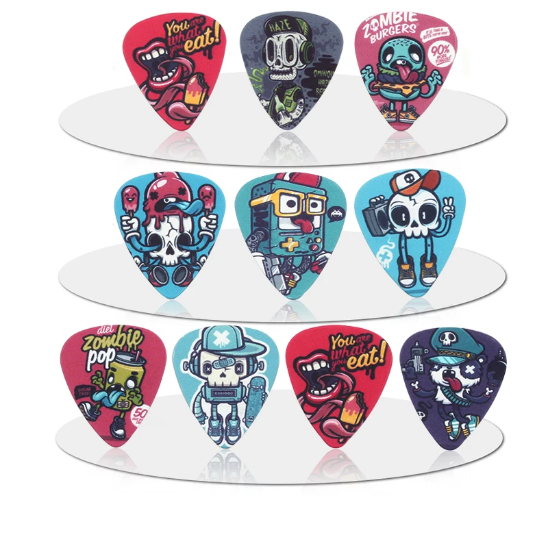 SOACH 10PCS 0.46/0.71/1.0mm high quality guitar picks two side pick Graffiti skeleton picks earrings picks guitar Accessories