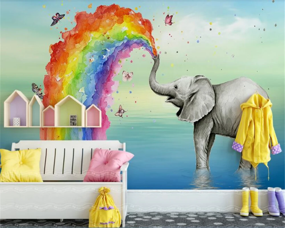 beibehang  wallpaper Simple lovely elephant water color children's house background wall papel de parede papier peint bebang