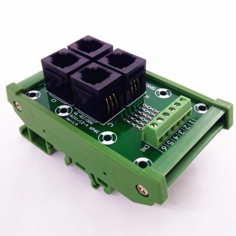 RJ11/RJ12 6P6C Jack 4-Way DIN Rail Mount Interface Module, Terminal Block, Connector.