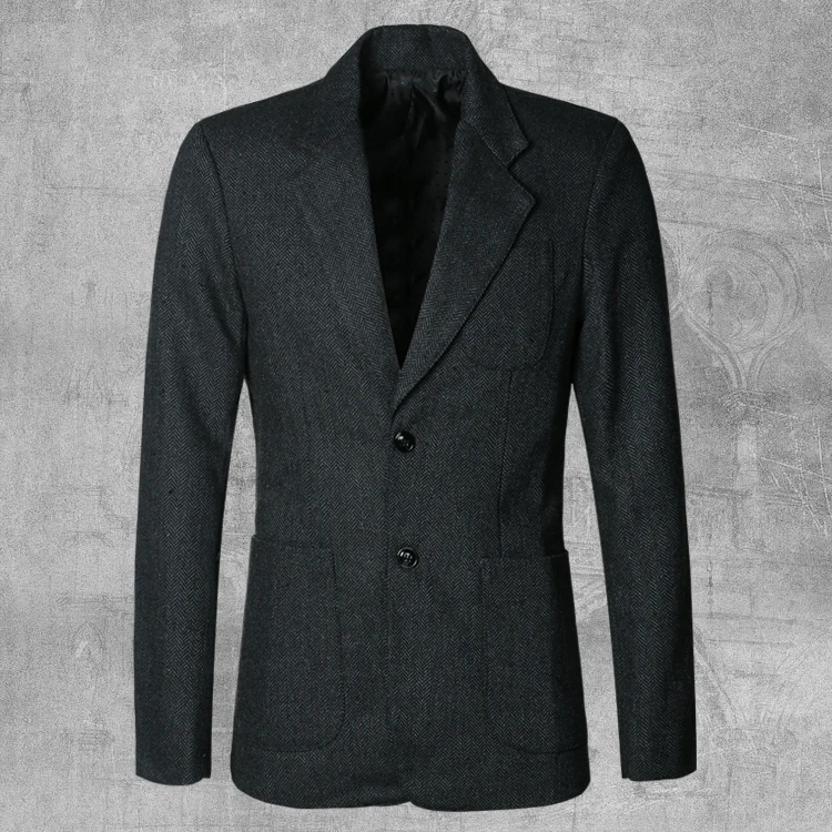 Men Autumn And Winter New Dark Blue Texture Woolen Suit Blazer Men's Casual England Style Slim Gentlemen Business Suit Jacket