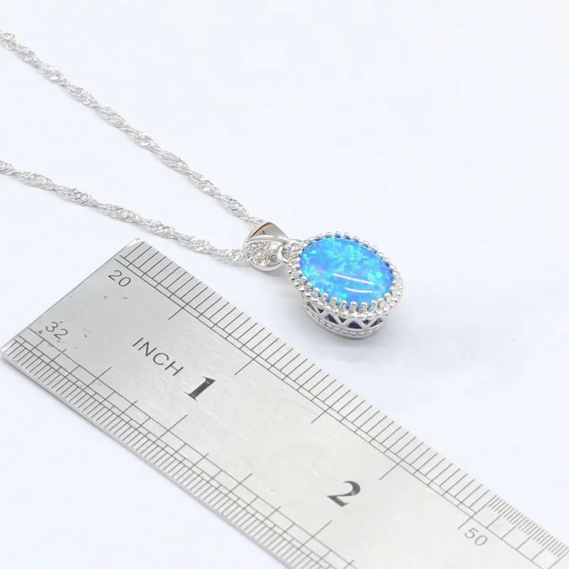 Round Fire Blue Opal Stones Silver Color Jewelry Sets For Women Necklace Pendant Drop Earrings Rings Free Gift Box