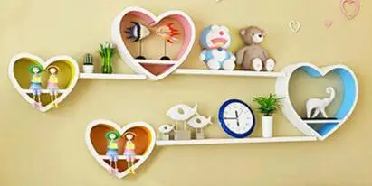 Creative, heart-shaped shelf bedroom metope adornment wall shelf grid