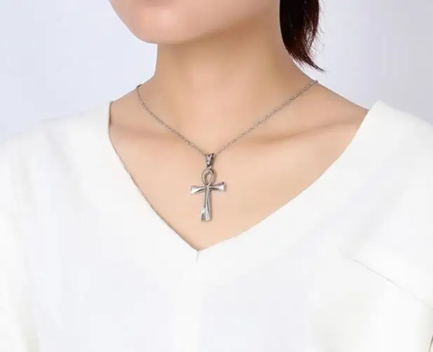 قلادة متقاطعة مصر عالية الجودة من الفولاذ المقاوم للصدأ سلسلة ذهبية مجانية مقاس 24 بوصة للنساء والرجال