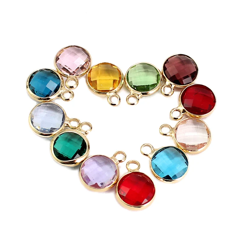 Cheap Wholesale Price 10pcs/lot Colorful Crystal 8MM Golen-color Birthstone Charms Mini Round Charm Diy Accessories 8MM