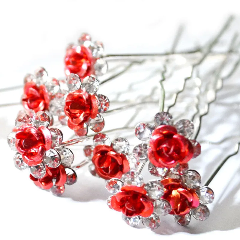 20PCs/Lot Women Bridal Wedding Crystal Diamante Flower Rose Hairpin Clip Barrettes Sticks Hair Braider Styling Tools Accessories