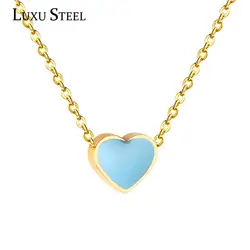 LUXUSTEEL Korean Yellow/Red/Blue/Light Heart Shape Oil Drip Pendant Necklaces Stainless Steel Colorful Choker Necklaces Collier