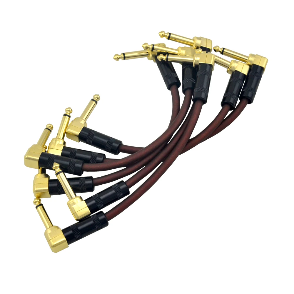 6 X Guitar Pedal Patch Cable 15cm/ 0.5ft Long with 1/4 Inch 6.35mm Gold Right Angle Plug Free Shipping