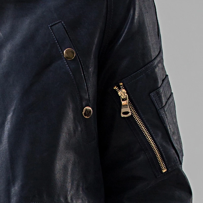 FLAVOR Men's Pigskin Real Leather Jacket Hooded Hat Detachable