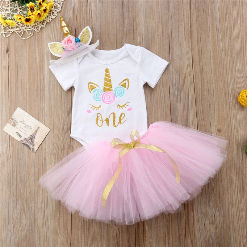 Newborn Baby Girl 1st Birthday Unicorn Party Clothes Costume Toddler Kids Girls Lace Romper Bodysuit Tutu Skirts Dress Clothes