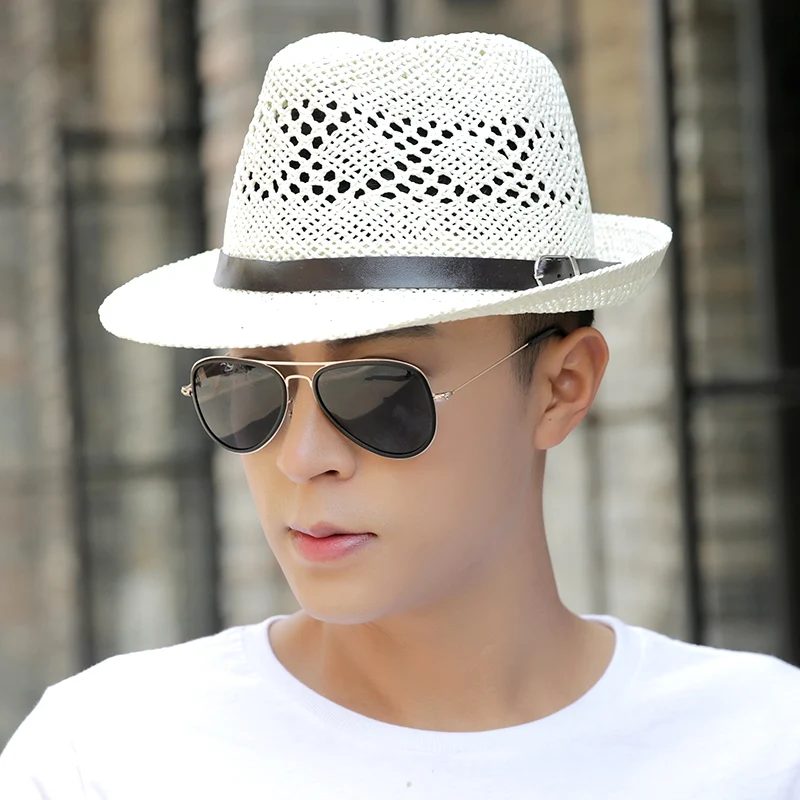 Outdoor Straw Hat Men Summer Beach West Cowboy Hats Sunscreen Fahsion Sun Protection Hollow Solid Color Travel Visor Caps H171