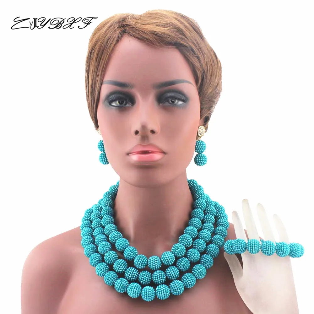 

2019 New Lake Blue Findings Plastic Pearl Necklace Nigerian Traditional Wedding African Beads Jewelry Set HD8002