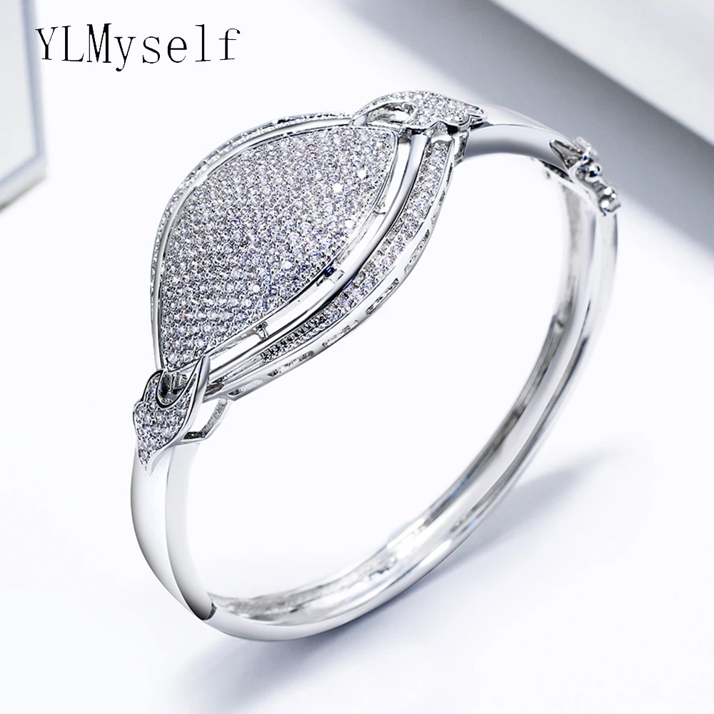 Large bangle white and gold-color trendy jewelry quick shipping top quality aaa crystal elegant women charming Bracelet