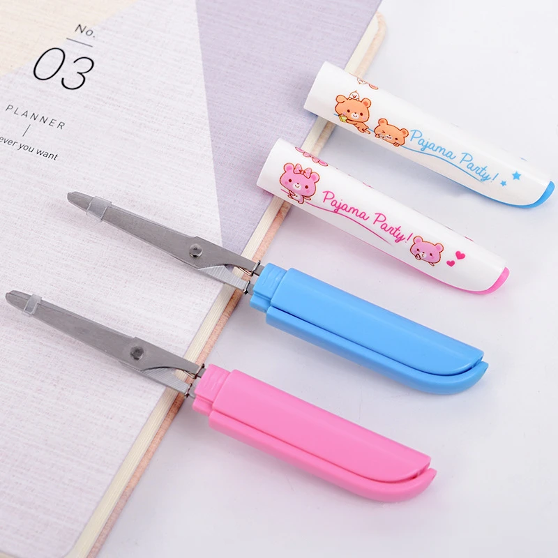 Fashion Design Cartoon Bear Stainless Steel Mini Scissors Kids Paper Cutter Tool Student Stationery School Office Supply Shears