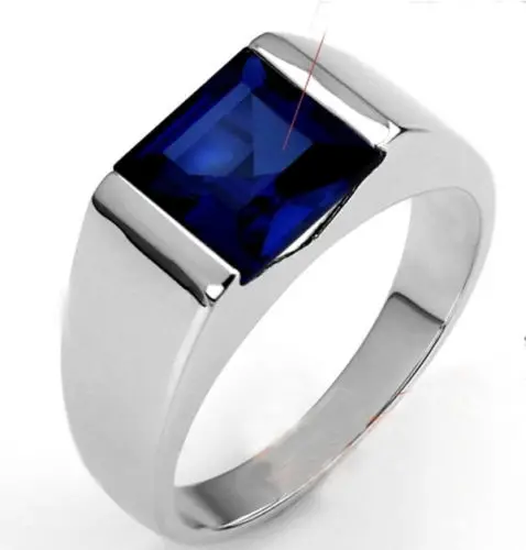 

Size 8-12 Jewelry Classic HI-Q Mens 925 Sterling Silver filled Square Blue AAA Cubic Zirconia Gem Band Ring gift choucong