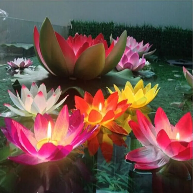 50PCS Multicolor Artificial Silk Lotus Wishing Light Floating Candles Pool Lantern For Birthday Wedding Party Decoration