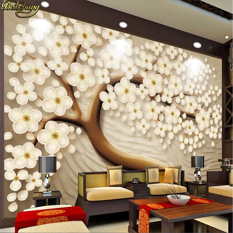 

Custom photo wallpaper living room mural stereoscopic relief money tree happiness tree background wall paper papel de parede 3d