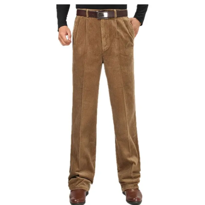 Idopy Male Winter High Waist Corduroy Pants Plus Size 46 Thicken Fleece Warm Pants Velvet Business Loose Trousers Jeans