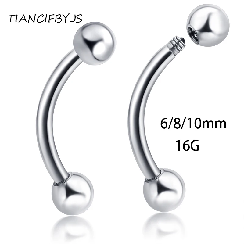 TIANCIFBYJS Eyebrow ring Fashion Body Piercing Jewelry 16G Bar 6mm 8mm 10mm 316L Stainless Steel curve Banana Nose Rings Tragus