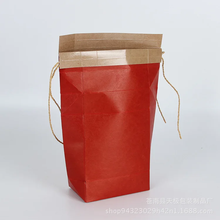 10pcs Moistureproof Red Brown Kraft Paper Gift Bags Box Clear Window Standing Up Kraft Paper Packaging Bag with Rope Handle