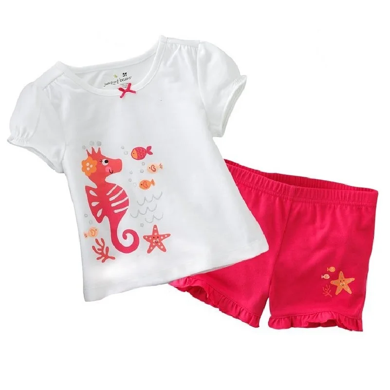 

Jumping Beans girl clothes set T-shirts Pants Suit Shorts Short Sleeve Sets Baby Clothes 2-piece suits hippocampus