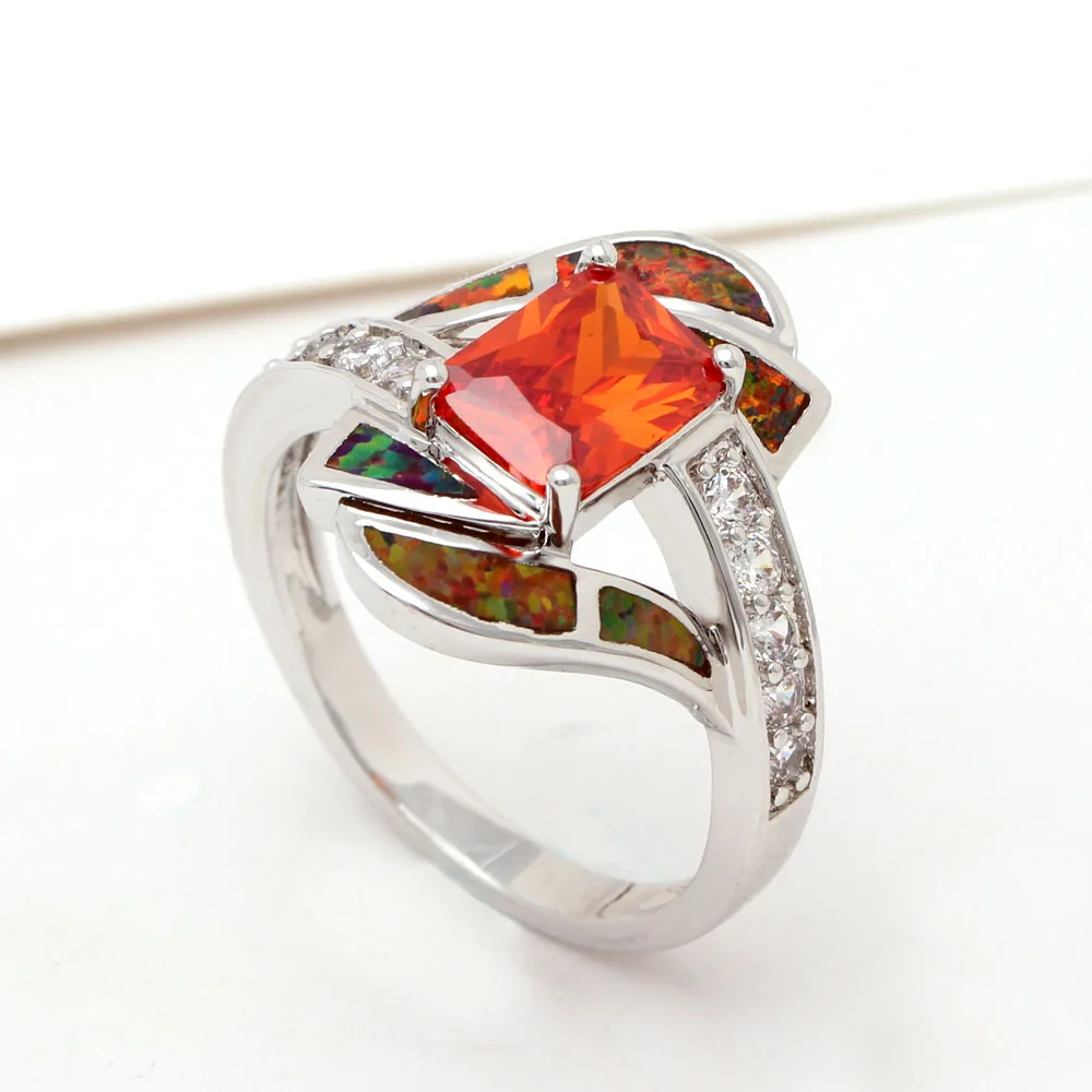 Factory Mystic red Fire Opal Rings For Women Lady silver color Wedding Party Engagement Love Ring Jewelry Distribution