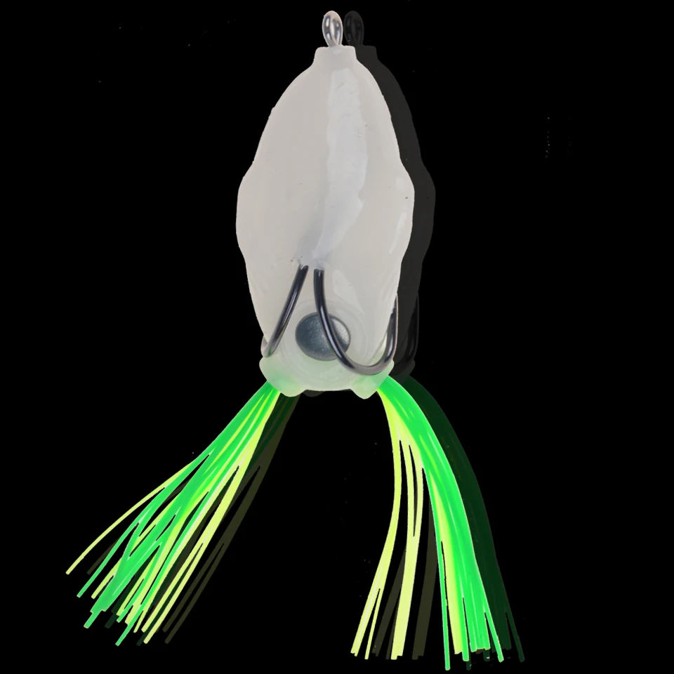 Night light soft tube bait japan plastic fishing lures frog lure treble hooks Topwater ray frog 5.5CM 12G artificial soft bait image 3