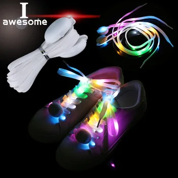 1 คู่ใหม่ LED Shoelaces Luminous กระพริบรองเท้า Laces Disco Party Light Up เรืองแสงสายรัดไนลอน 120 ซม. ส่องสว่างรอบแฟลชไม่มี Tie