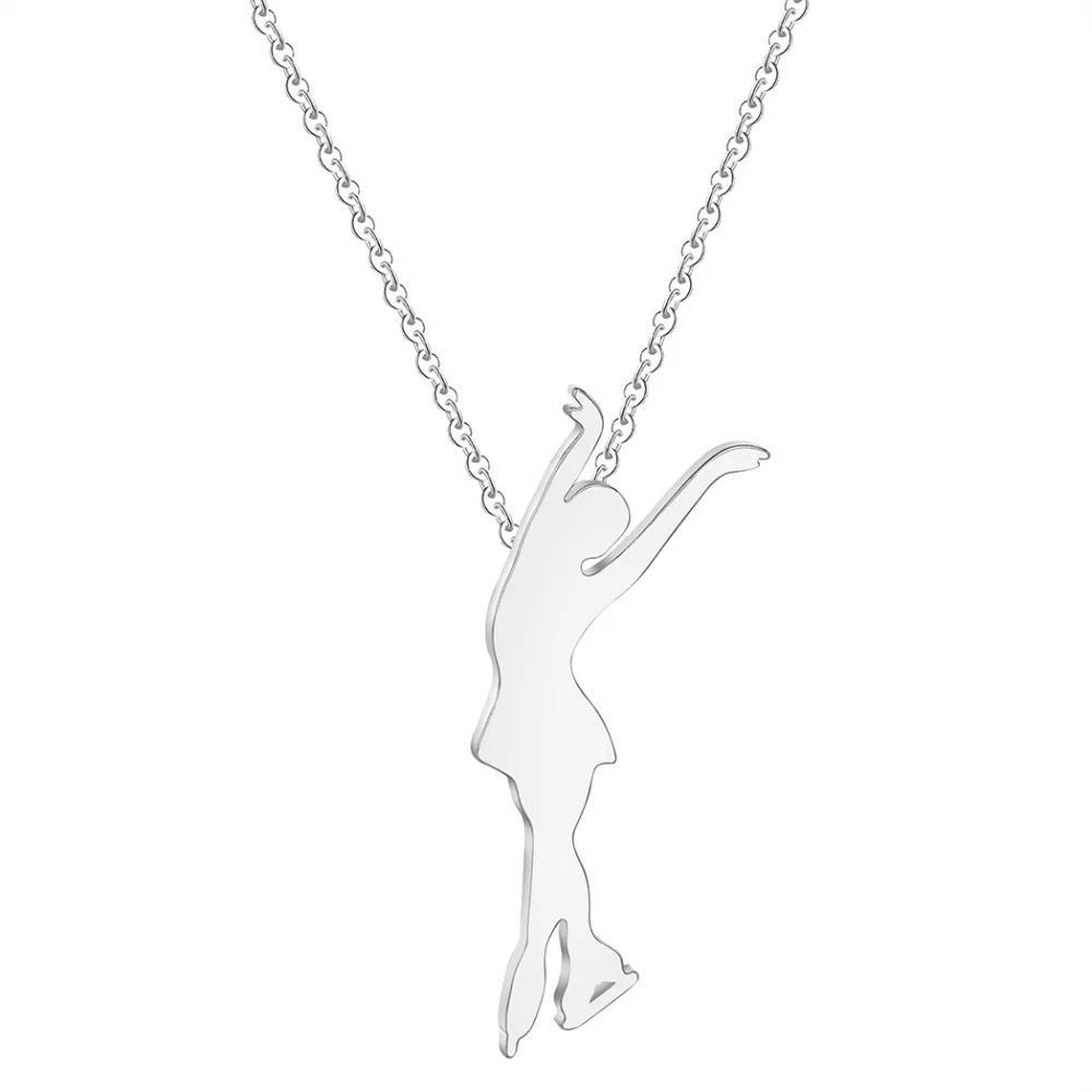 QIAMNI Trendy Women Girls Dancer Figure Skating Pendant Necklace Ice Skating Sports Jewelry Birthday Charm Memorial Gift Collars