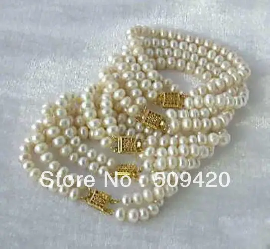 

Free Shipping New Wholesale 5PC 7-8mm White Akoya Cultured Pearl Bracelet 7.5''