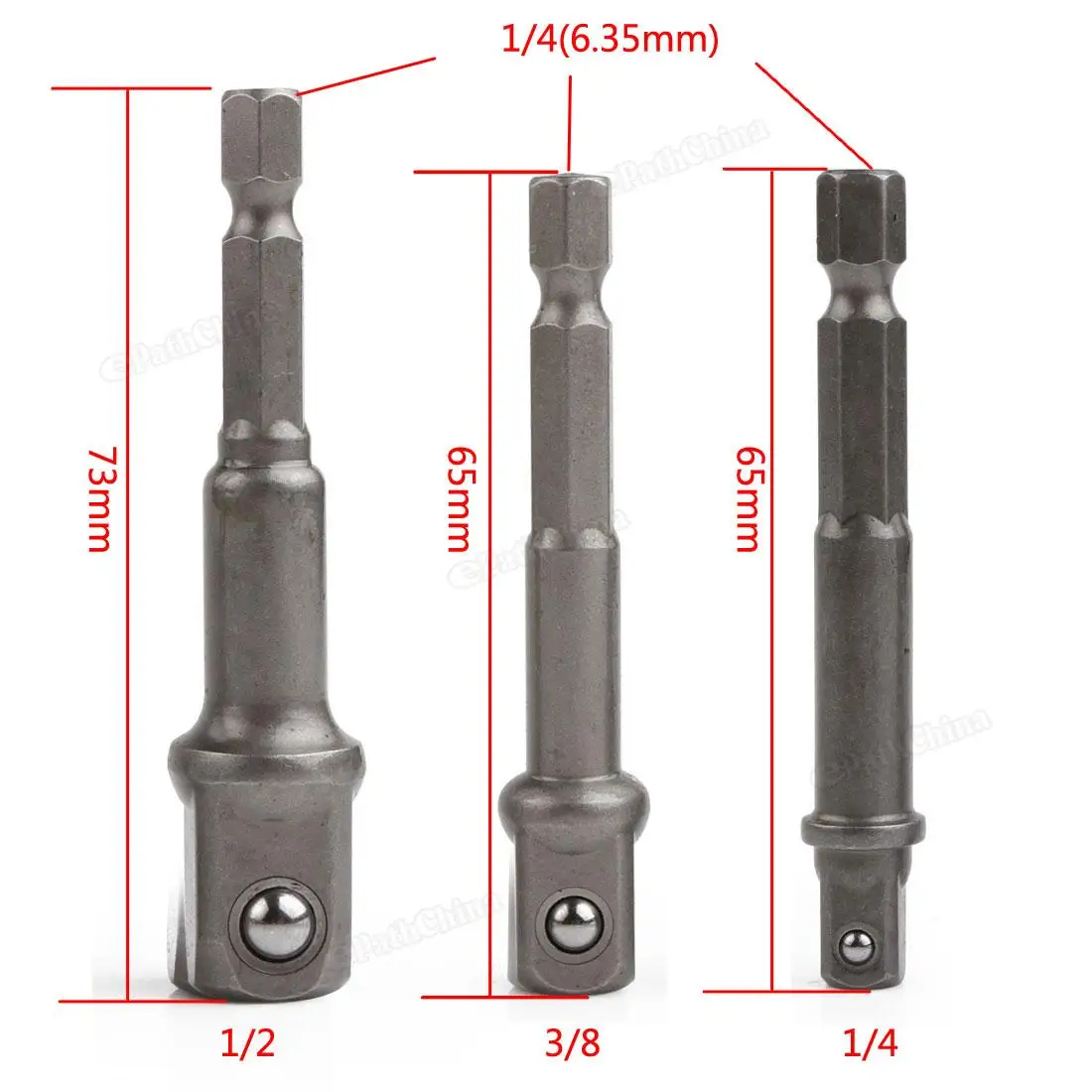 Portable 3pcs Socket Adapter Set Turn Square Head Hexagonal Metal Driver Drill Bits 1/4 3/8 1/2