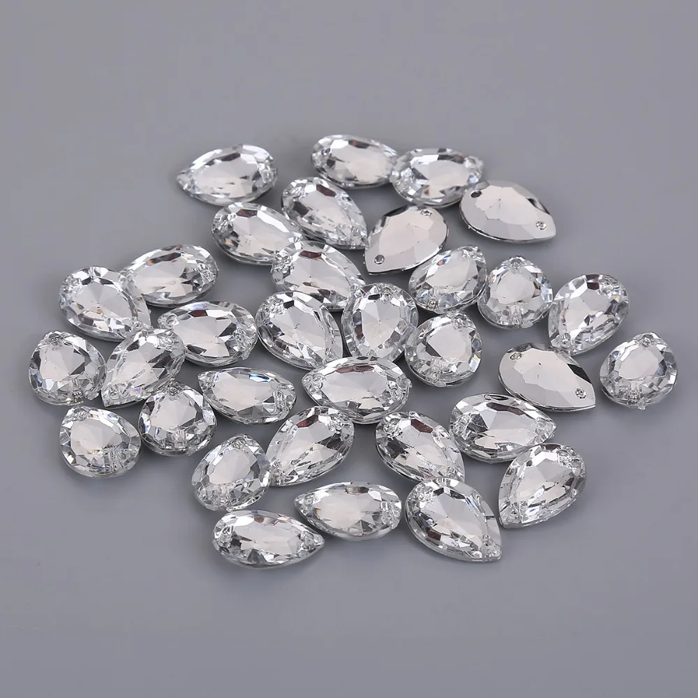 15mm Round 13*18mm Drop with two holes Glitter Crystal AB Rhinestone Acrylic Sewing Crystal Button beads for Clothes