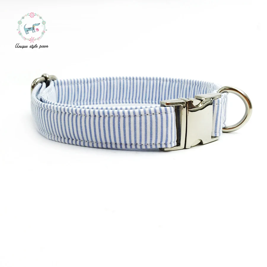 Dog Collar And Perro Leash With Bow Tie Cotton Dog &Cat Necklace For Pet Gift Products Blue Striped