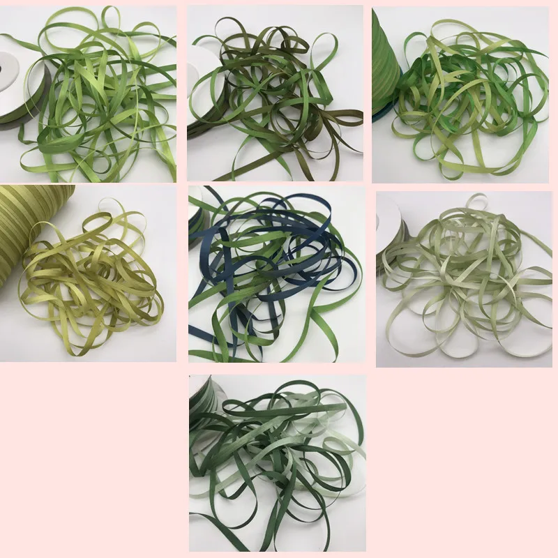 thin taffeta Silk Ribbons for Embroidery, 100% Pure Silk, Green Variegated Color, Handcraft Project, Gift Packing, 4mm