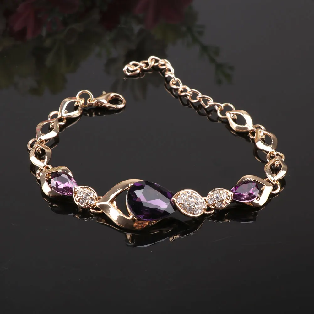 African Jewelry Set Gold Color Purple Zircon Austrian Crystal Women Wedding Necklace Bracelet Earring Ring Jewelry Set