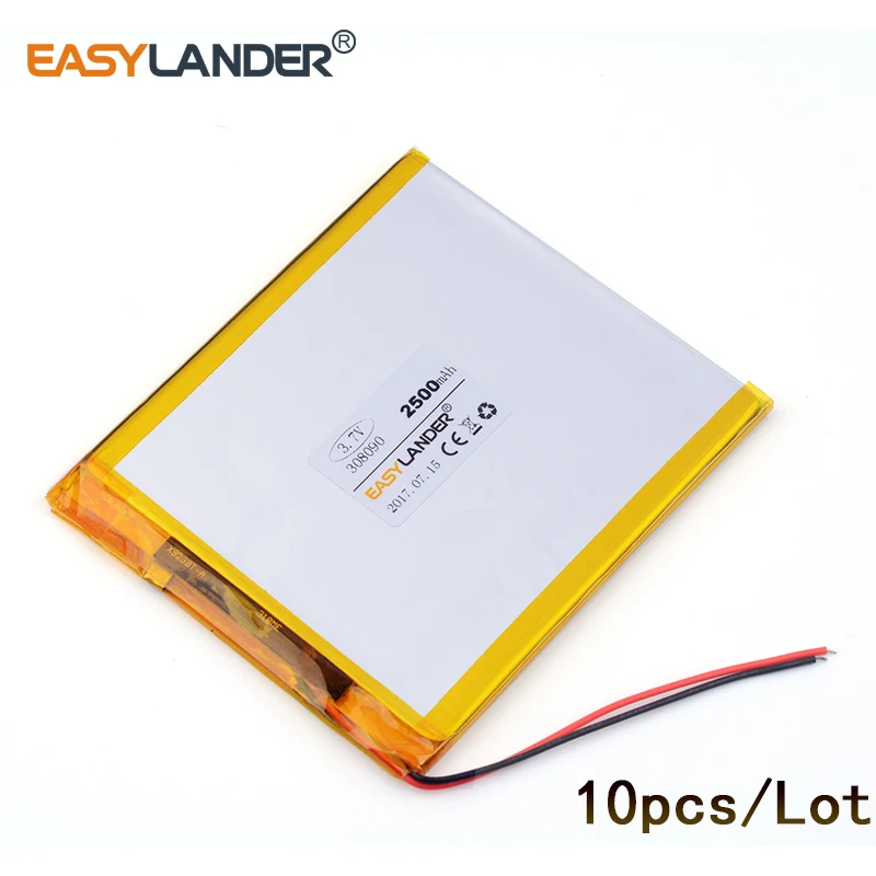 10pcs /Lot   XHR-2P 2.54 308090 3.7V 2500mAh Rechargeable Lithium Li-ion Polymer Battery For Tablet computer