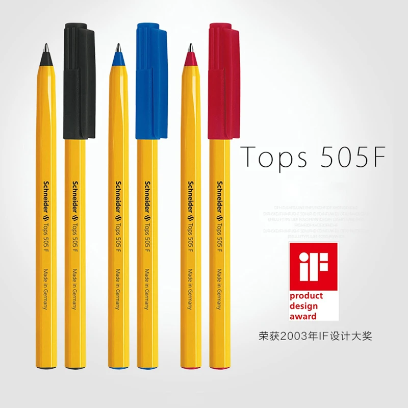 

LifeMaster Schneider Tops 505F Yellow Body Super Large Ink Volume Ballpoint Pen Black/Blue/Red Writing Supplies