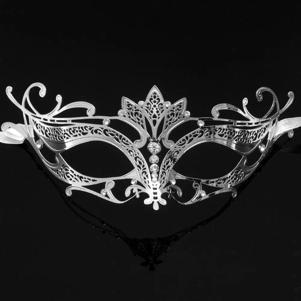 Black Show Venetian Metal Filigree Laser Cut Masquerade Ball Mask Gold Rhinestone Costume Dress Party Dance Costume Wedding Mask