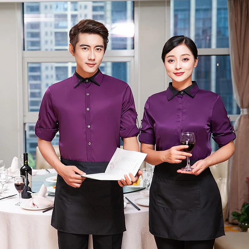 

Hotel Work Clothes Tea House Hot Pot Shop Waitress Women's Uniform Coffee Shop Restaurant Catering Waiter Men Overalls H2345