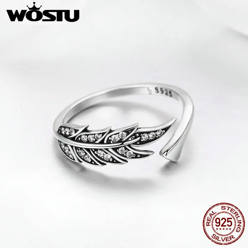 Женское кольцо WOSTU, регулируемое кольцо из стерлингового серебра 925 пробы с прозрачными фианитами в винтажном стиле, S925