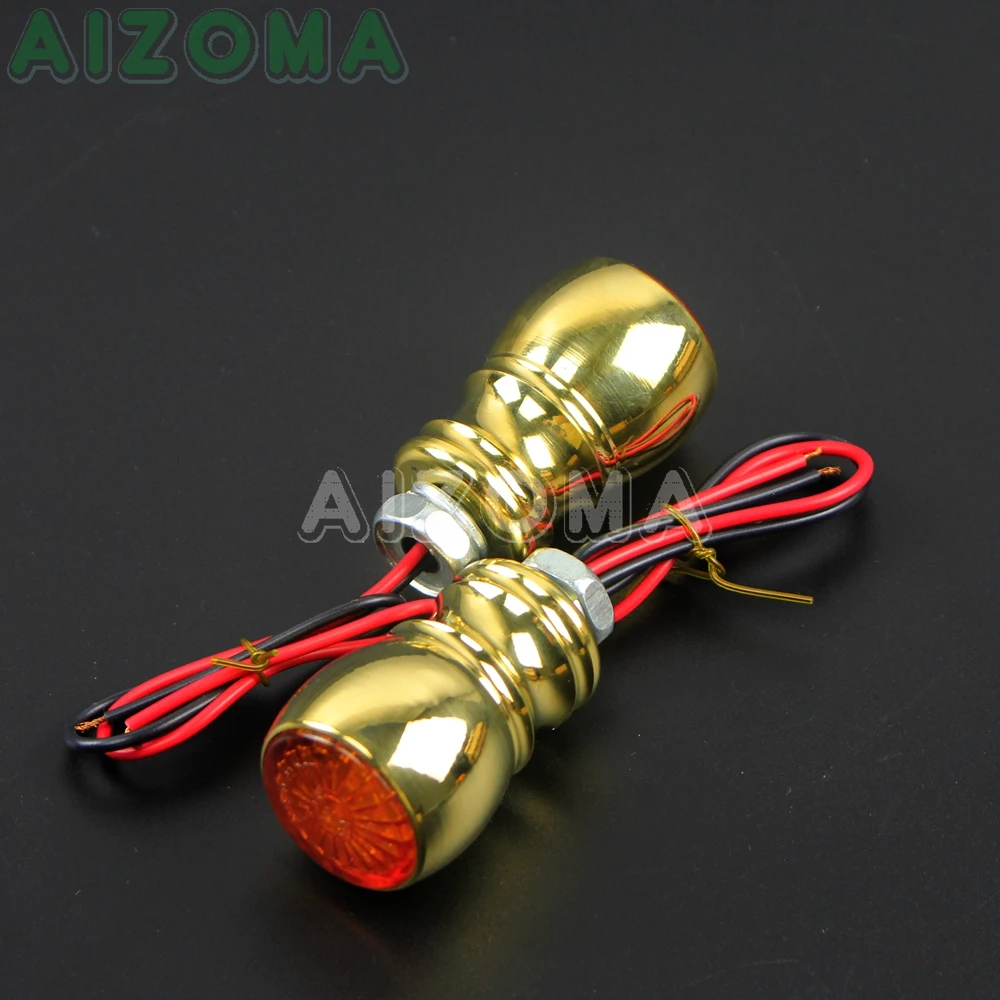 Brass LED Turn Signal Flashing Lights Amber for Harley Cafe Racer Touring Dyna Softail Motorcycle Indicators Brake Blinker Lamp