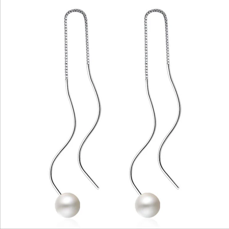 KOFSAC New Fashion 925 Sterling Silver Earrings For Women Party Jewelry Minimalism Long Tassel Wave Pearl Ear Line Earring Gifts