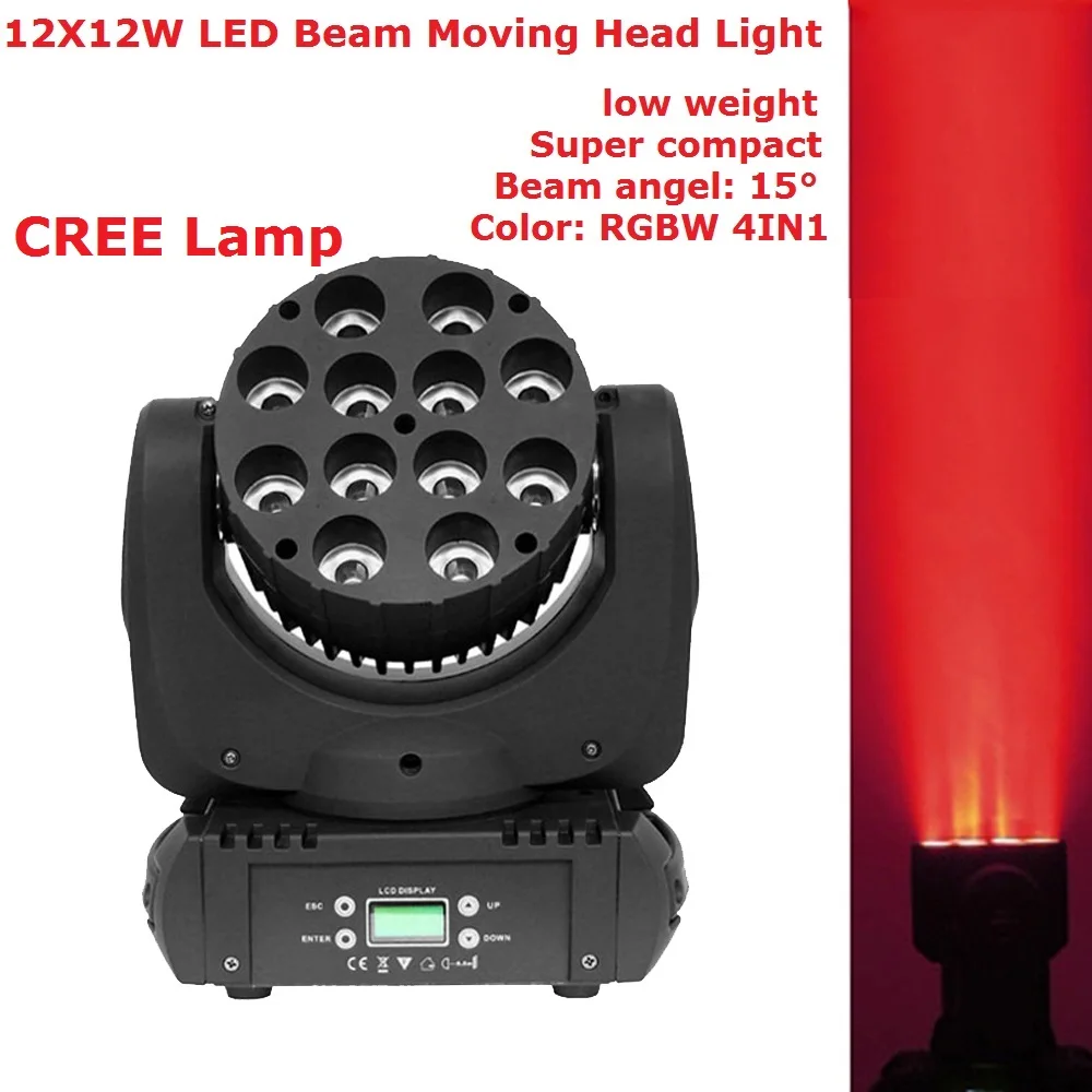 

Free Shipping 12X12W RGBW 4IN1 Cree Lamp LED Moving Head Beam Lights With advanced 15 DMX Chs For Dj Disco Parties Show Lights