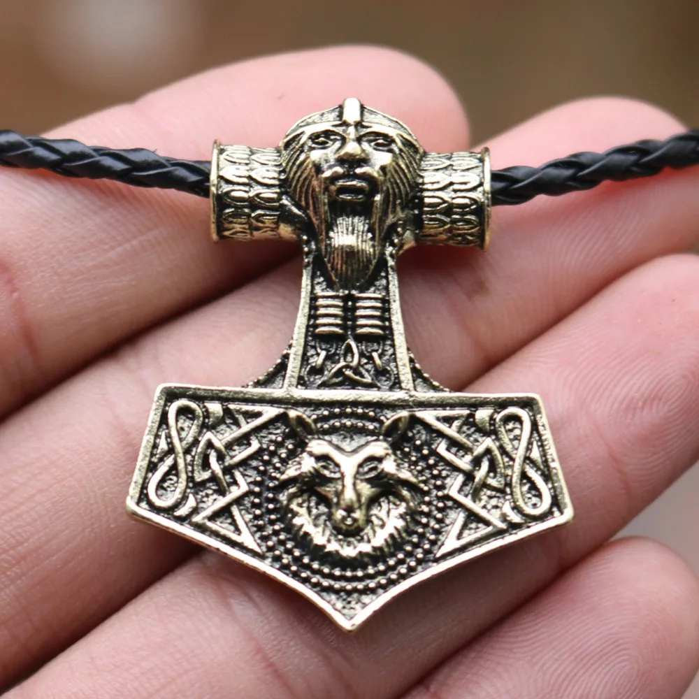 Viking Wolf Raven Amulets Trinity Talismans Slavic Odin Axe Pendant Necklace Double-sided Rune Norse Vikings Jewelry Men Gifts