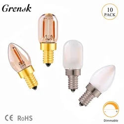 10pcs Amber Frosted Glass C7 T22 Edison LED Filament Night Bulb 0.5W 1W Warm White Tubular Refrigerator Lamp E14 220V Dimmable