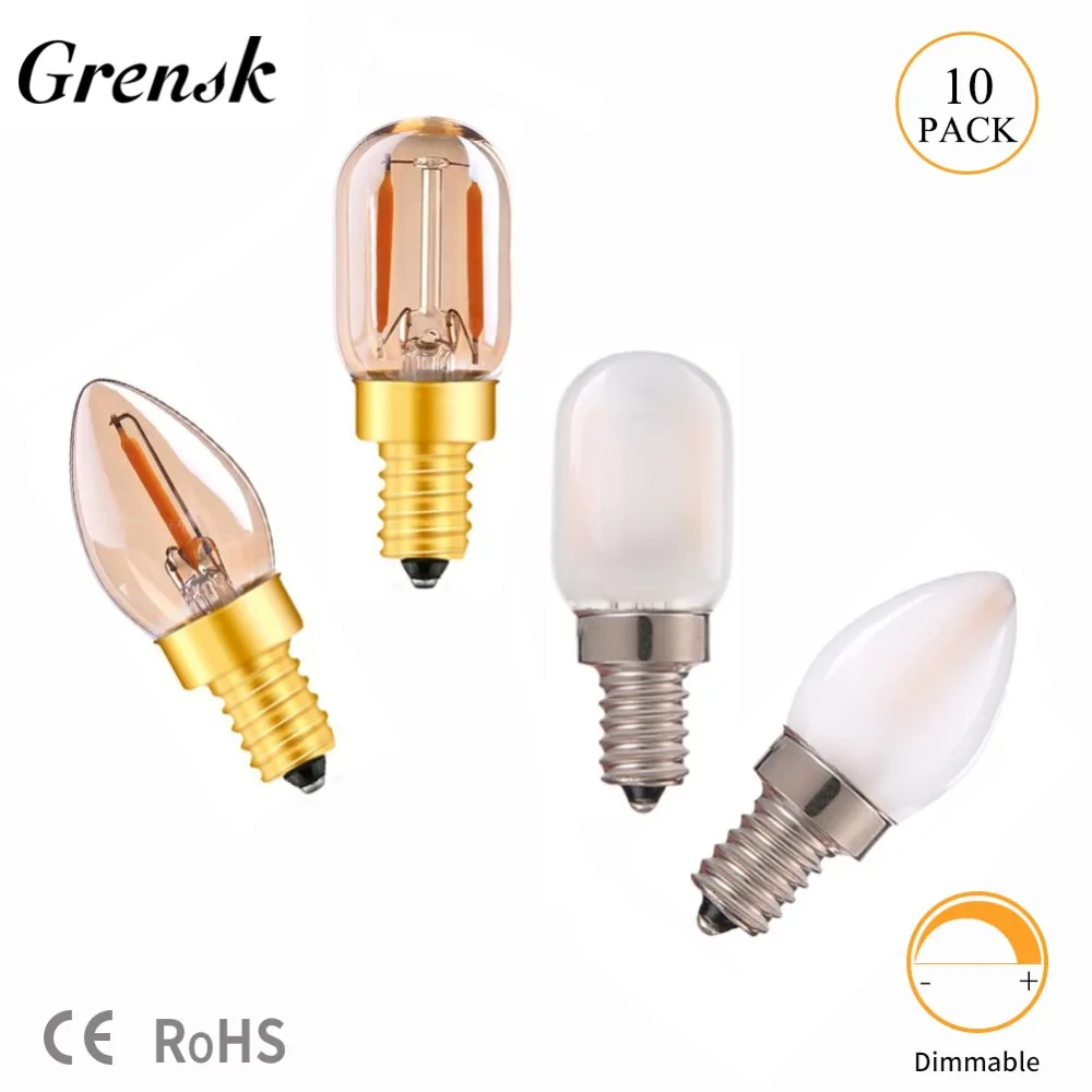 10pcs Amber Frosted Glass C7 T22 Edison LED Filament Night Bulb 0.5W 1W Warm White Tubular Refrigerator Lamp E14 220V Dimmable