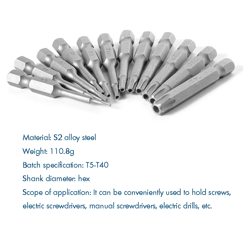 12 STKS 50mm Lange Hex Shank Torx Schroevendraaier Bits T5-T40 S2 Staal Holle Gat Schroevendraaier Bits voor Schroevendraaier Elektrische Drill биты
