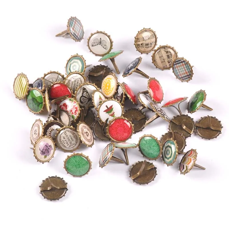 30PCs mix Pattern Bronze Diy Brads Scrapbooking Embellishment Fastener Brad Metal Crafts Decoration 15x15mm cp2259