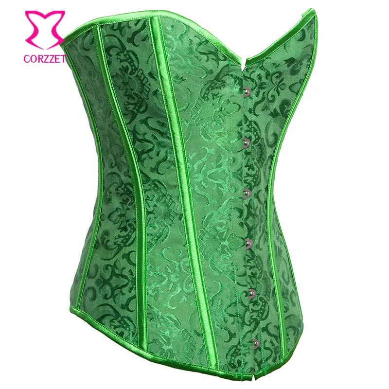 Green Brocade Overbust Corselet Sexy XXL Corset Tight Lacing Korsett For Women Corpete E Corseletes Espartilhos Gothic Clothing