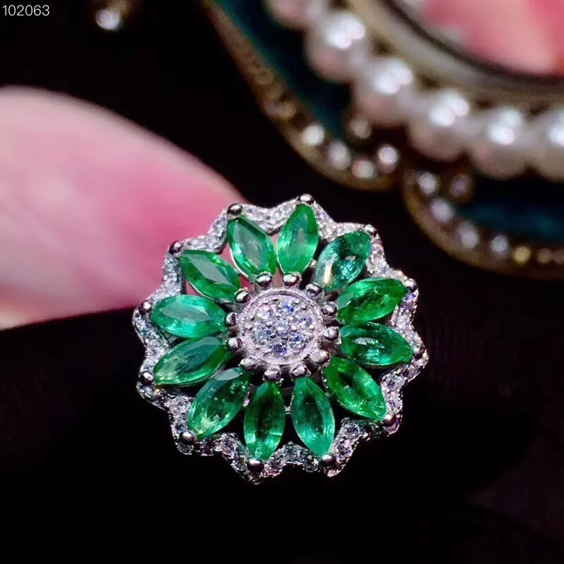 Flower emerald ring Real And Natural emerald ring 925 sterling silver  Fine jewelry Gem For man or Wowen